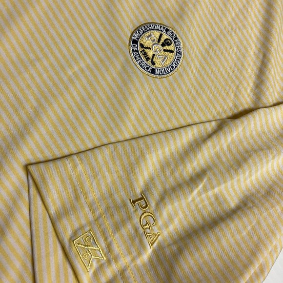 Cutter & Buck Yellow White Striped Men's PGA Golf Shirt Size XL DryTec Polyester - Picture 4 of 8